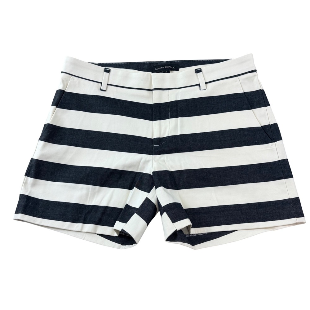 Banana Republic Black Cream Striped Shorts 2 Tailored Preppy Classic Minimalist